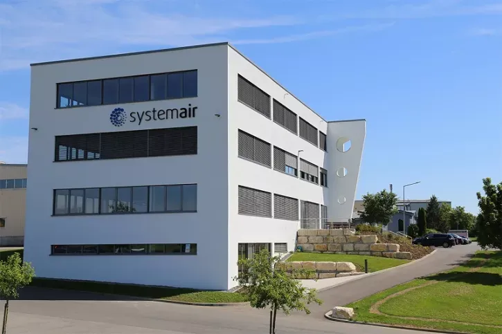 Mit einem Umsatz von 149,1 Mio. Euro erzielt die Systemair GmbH einen neuen Rekordwert, der um 18,3 % über dem Vorjahreswert liegt. Im Bild das Firmengebäude in Boxberg.