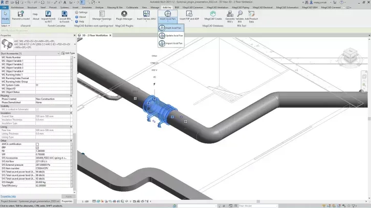 Das Plugin überträgt die 3D-Darstellung aller Axialventilatoren sowie des passenden Zubehörs direkt in das Planungstool. Darüber hinaus werden wichtige Daten wie Volumenstrom, Druckverlust, Schallleistungspegel und Leistungsaufnahme automatisch integriert.