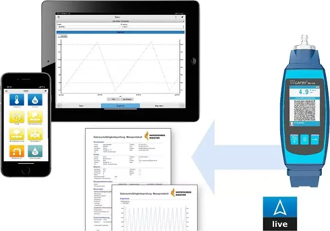 Die Messdaten lassen sich einfach und schnell mit der kostenlosen App oder Software EuroSoft live als umfangreiches Messprotokoll im PDF-Format ausgeben.