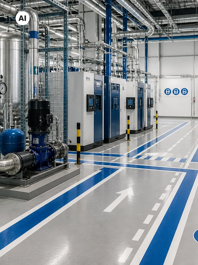 Moderne industrielle Anlagenhalle mit klaren Wegen