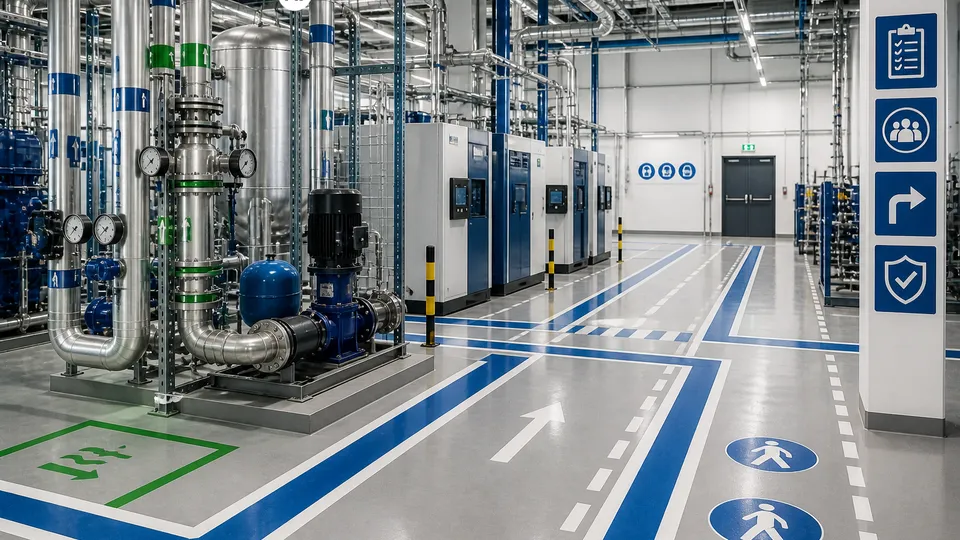 Moderne industrielle Anlagenhalle mit klaren Wegen