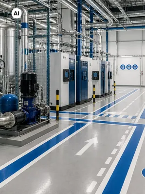 Moderne industrielle Anlagenhalle mit klaren Wegen