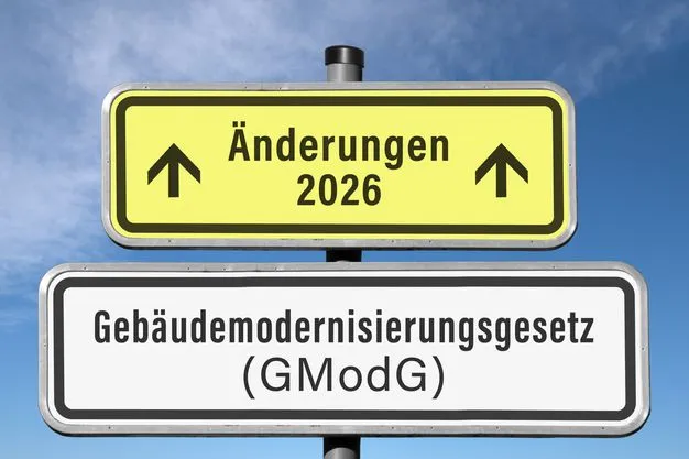 Zwei Schilder, die symbolisch für die diesjährigen Änderungen des Gebäudemodernisierungsgesetzes stehen.